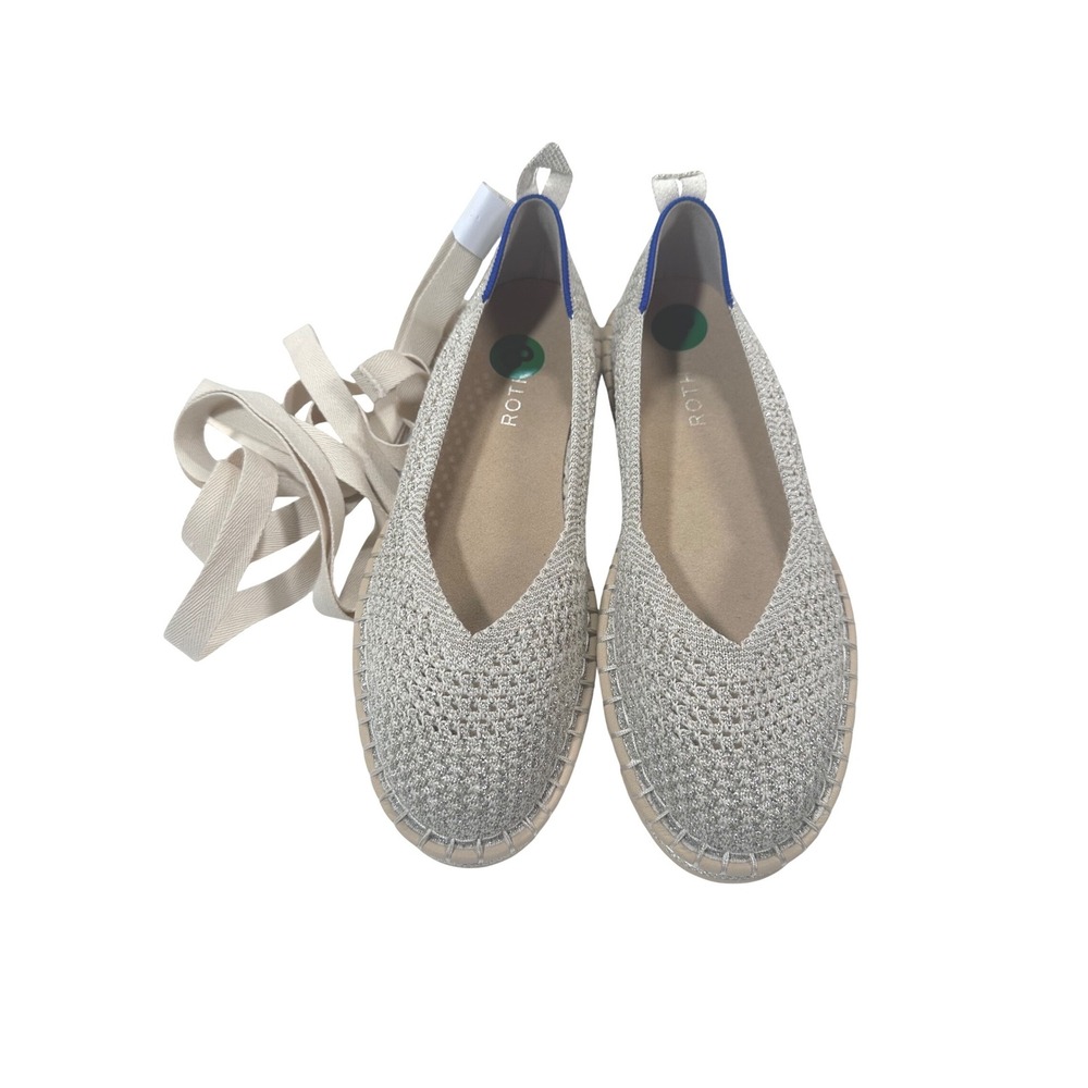 ROTHYS The Ballet Flat Espadrille Knit Diamond Metallic Ivory‎ Shoes Size 8 - Picture 2 of 4